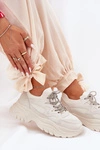Sneakersy Damskie Na Platformie Ozdobnym Sznurowaniem Beżowe Evalianne
