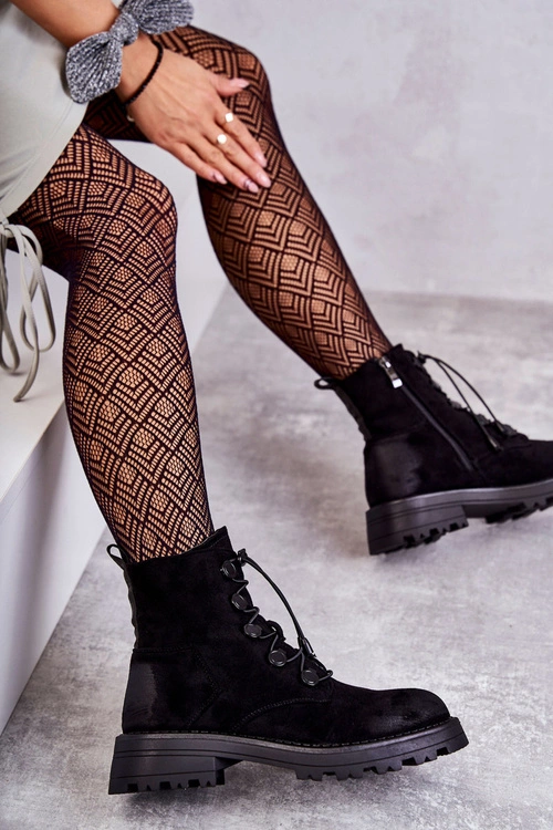 Damskie Zamszowe Ocieplane Botki Ze Ściągaczem Czarne Helia