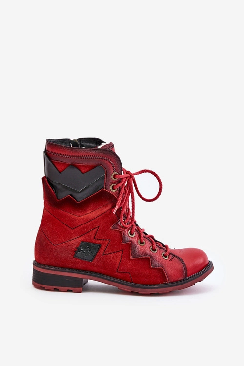 Skórzane Ocieplane Botki Damskie Na Płaskim Obcasie Maciejka 06106-08 Czerwone