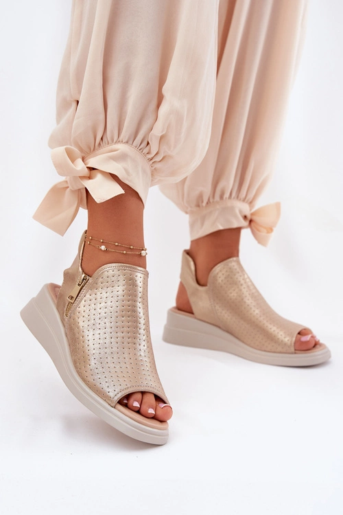 Sandały Damskie Na Koturnie Złote Mevinette