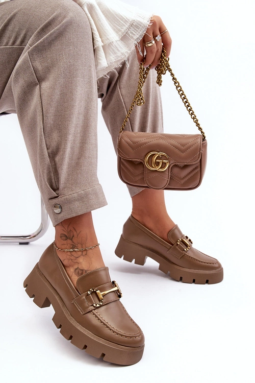 Damskie Półbuty Loafery Z Ozdobą Khaki Peuria