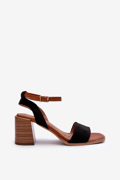 Sandały Damskie Na Słupku Z Eko Zamszu Czarne Ronvia