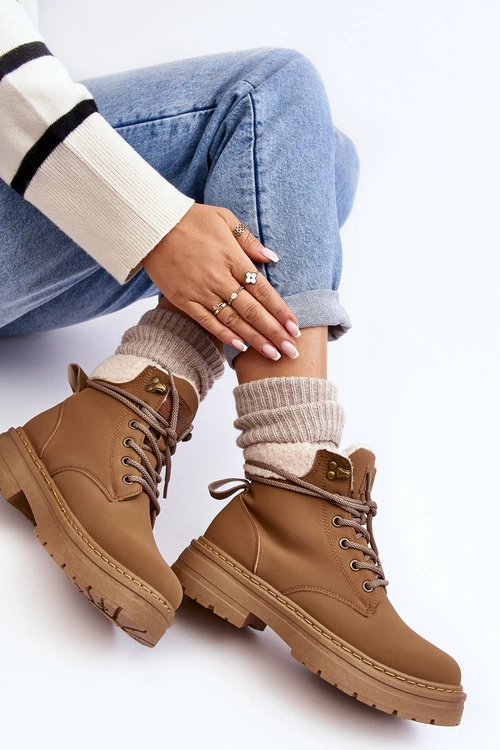 Trapery Damskie Skórzane Z Kożuchem Brązowe Lynnvia