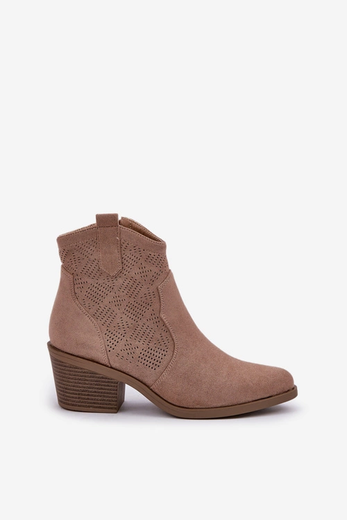 Botki Kowbojki Na Zamek Eko Zamszowe Ażurowe S.Barski HY51-061 Beżowe