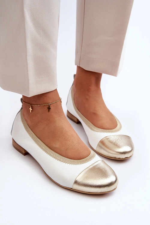 Zazoo 2890 Skórzane Baleriny Biało-Złote