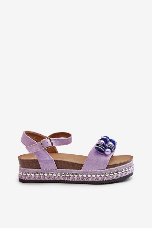 Sandały Damskie Na Koturnie I Platformie Z Ozdobami S.Barski HY056 Fioletowe