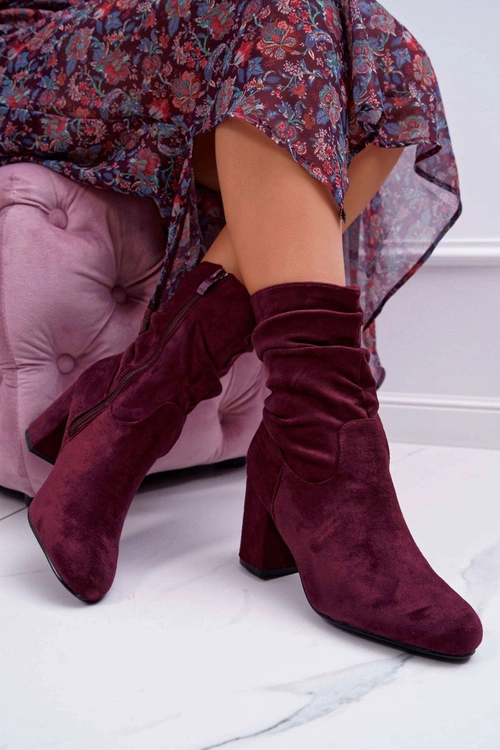Botki Damskie Na Słupku Zamsz Bordowe Endless