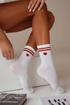 Skarpetki Damskie Bawełniane Bordowe Serce Z Paskami Białe