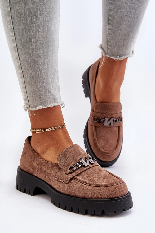 Zamszowe Mokasyny Damskie Z Ozdobą Brązowe Loraleima