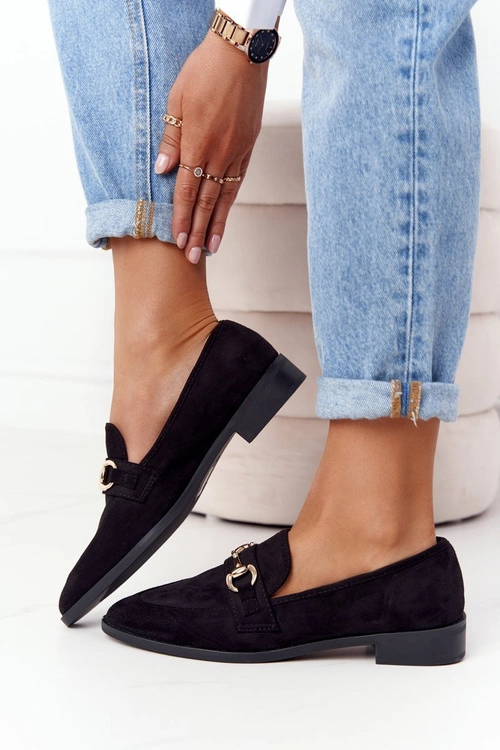 Eleganckie Damskie Mokasyny S.Barski Zamszowe Czarne