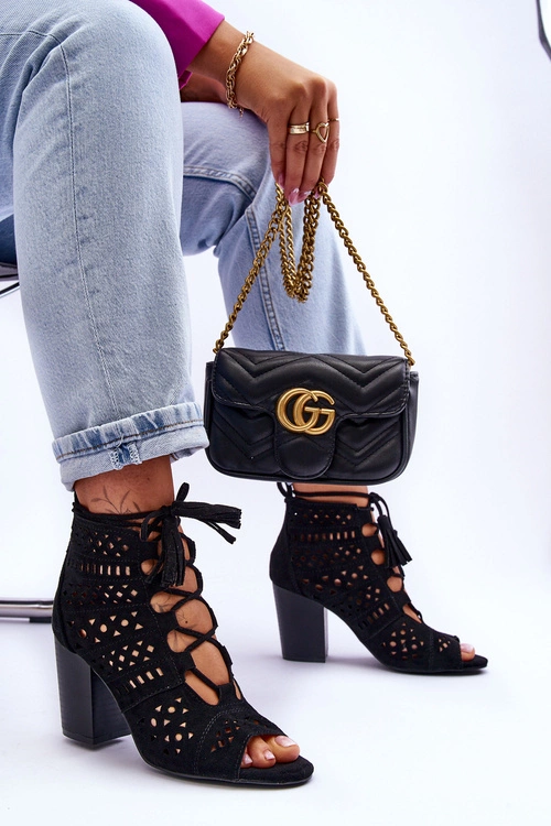 Botki Ażurowe Na Obcasie Czarne Letya