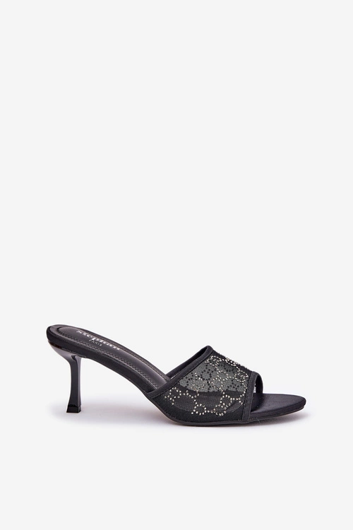 Zdobione Klapki Na Szpilce Czarne Ennoriel