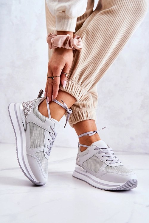 Damskie Klasyczne Buty Sportowe Na Koturnie Szare Advanced