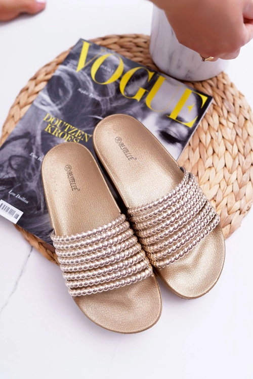 Damskie Klapki z Koralikami Złote Elavi