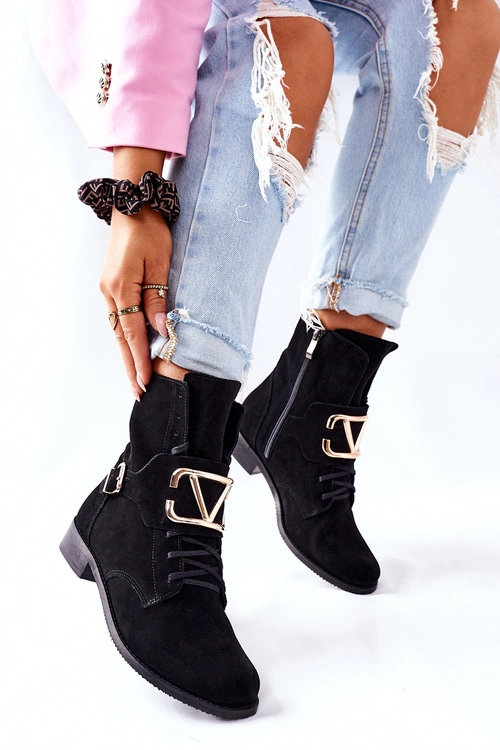 Botki Damskie Zamszowe Czarne Nicole 2676