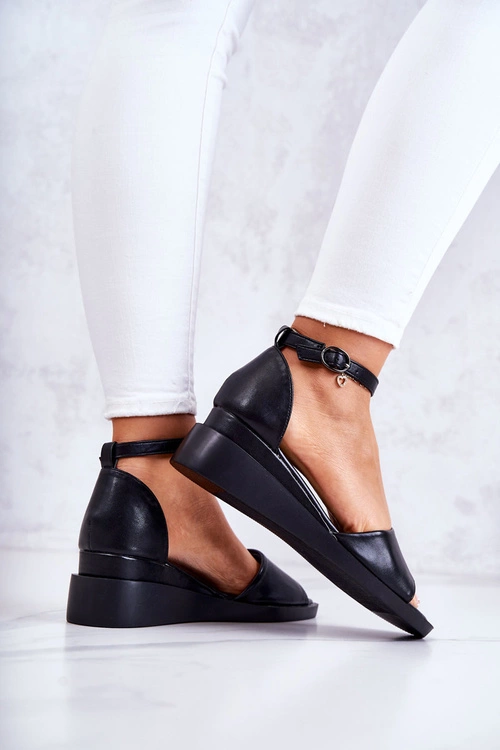 Damskie Klasyczne Sandały Na Sprzączkę Czarne Deserve