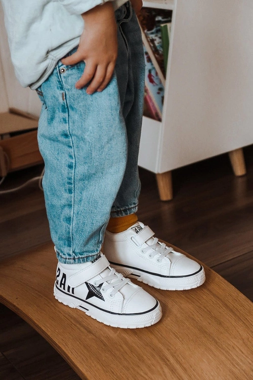 Dziecięce Wysokie Trampki Na Rzep Białe Sparky