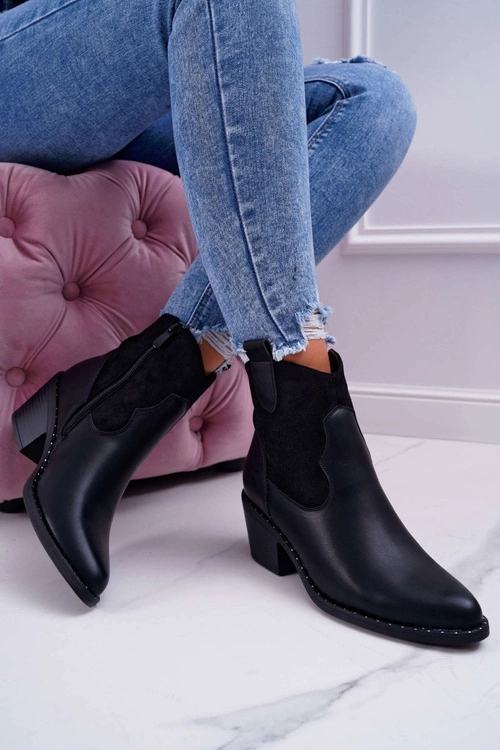 Damskie Botki Kowbojki Czarne Barski 30-20