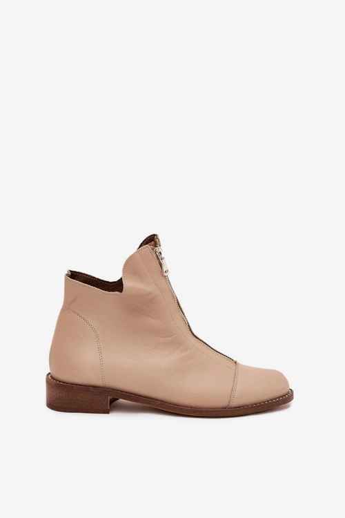 Skórzane Botki Na Suwak Zazoo 2785/079 Beżowe