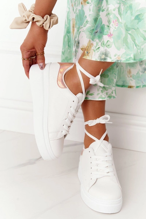 Sportowe Buty Sneakersy Na Platformie Biało-Złote Shine Bright