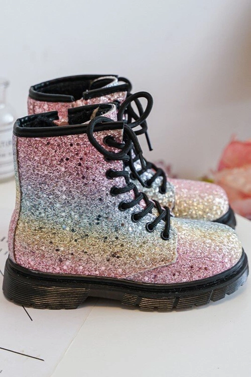 Dziecięce Brokatowe Botki Ocieplane z Suwakiem Multikolor Saussa