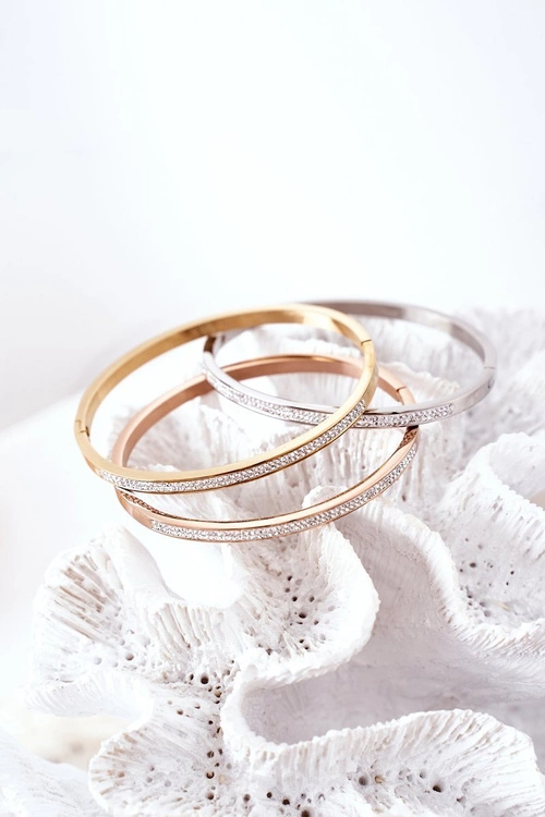 Bransoletka Stalowa Z Cyrkoniami Różowe Złoto