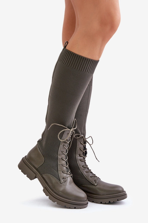 Wsuwane Kozaki Ze Skarpetkową Cholewką Ciemnozielone Iranel