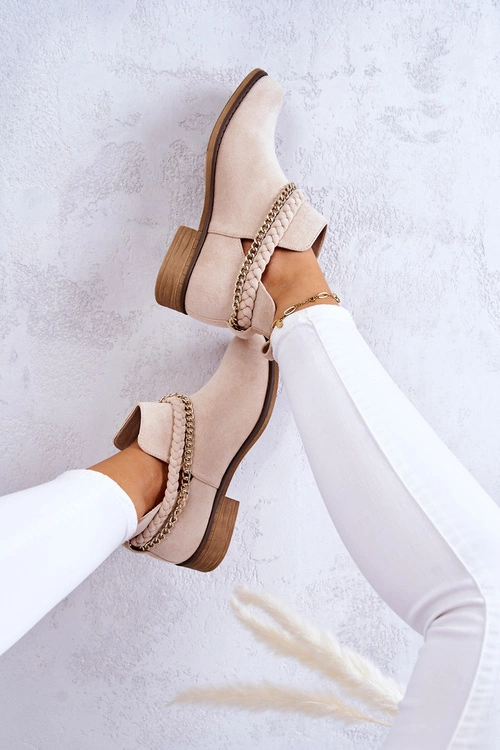 Zamszowe Botki Z Łańcuszkiem Beżowe Talitha