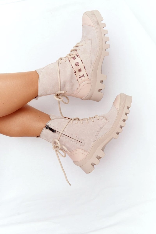 Zamszowe Botki Workery Lewski Shoes 2942-0 Jasny Beż