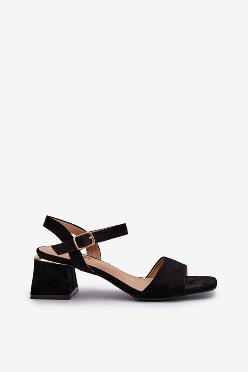 Sandały Damskie Na Klocku Z Eko Zamszu Czarne Leisha