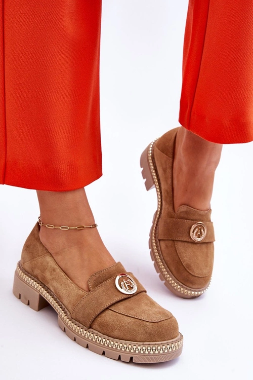 Eleganckie Zamszowe Mokasyny Ciemnobeżowe Laverne