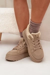 Sneakersy Damskie Na Platformie Z Futerkiem Typu Baranek Big Star SS274105 Beżowe