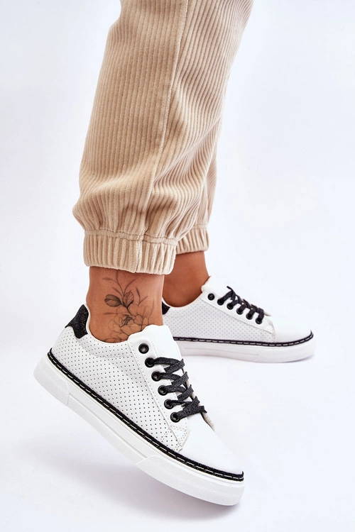 Niskie Damskie Trampki Z Perforacją Biało-Czarne Daxton