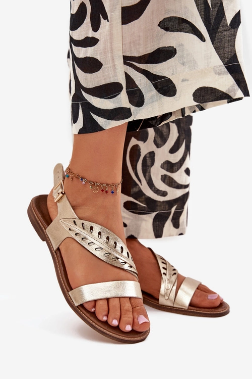 Sandały Damskie Z Naturalnej Skóry Na Płaskim Obcasie Zazoo 3564 Złote