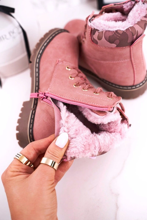 Dziecięce Botki Traperki Ocieplone Futerkiem Różowe London