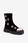 Zamszowe Ocieplane Botki Z Ozdobami D&A MR870-14 Czarne