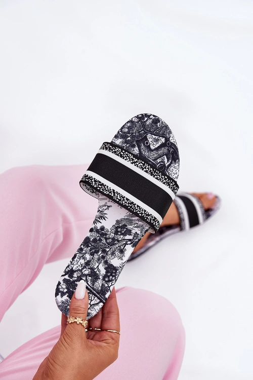 Wzorzyste Płaskie Klapki Damskie Czarne Leysi