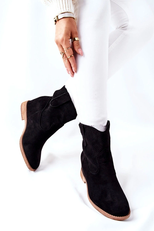 Botki Zamszowe Czarne Polon