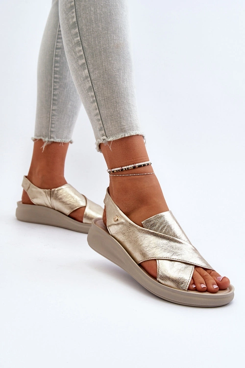 Zazoo 40392 Skórzane Sandały Damskie Złote