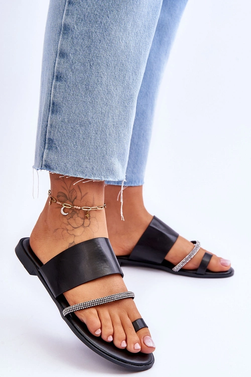 Damskie Klapki Japonki Z Ozdobnym Paskiem Czarne Sublime