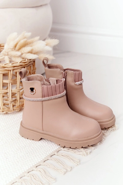 Dziecięce Botki Z Cekinami Beżowe Toffees