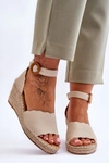 Skórzane Sandały Na Koturnie Comfort Shoe Beżowe Verola