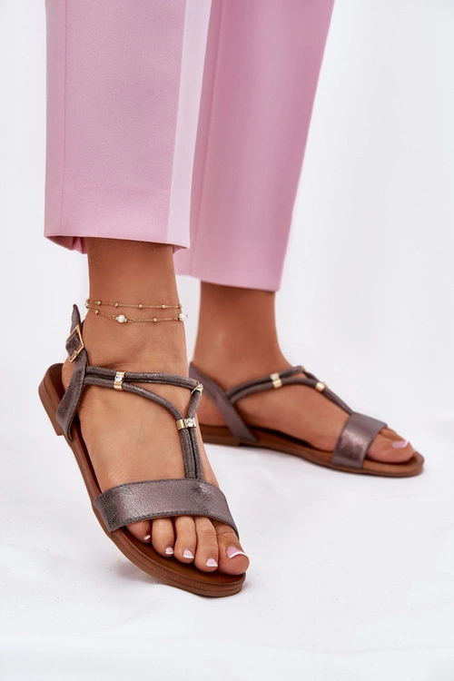 Damskie Płaskie Sandały Z Paskami S.Barski KV51-120 Grafitowe