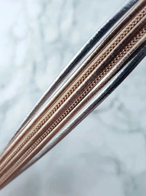 Damska Bransoleta Rzemień Różowe Złoto Łańcuszek Michiko