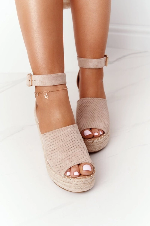 Sandały Na Koturnie Z Plecionką Beżowe Makenna