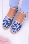 Lu Boo | Damskie Wsuwane Niebieskie Lniane Espadryle Aztec Bimbi