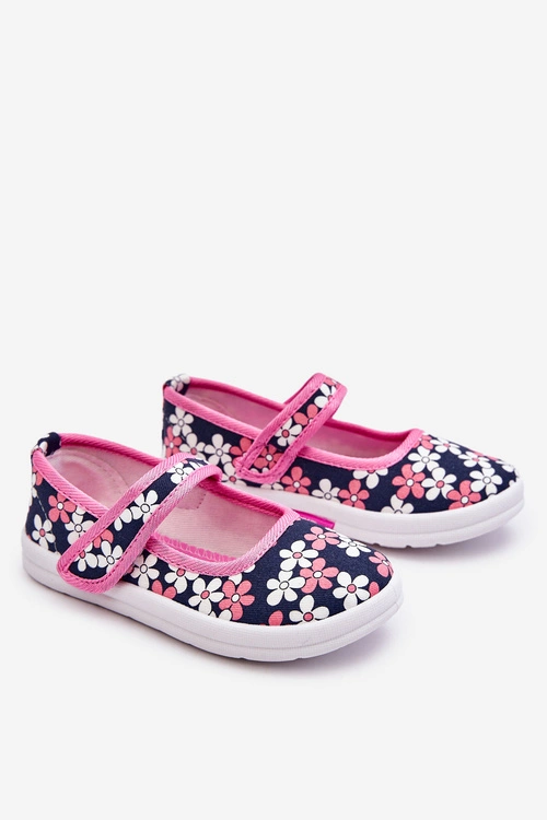 Dziecięce Baleriny W Kwiatuszki Granatowo-Różowe Noah