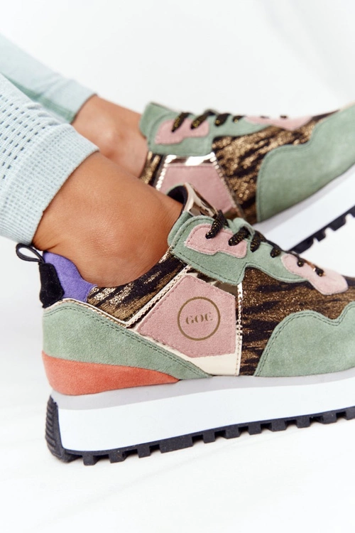 Zamszowe Sportowe Buty Na Platformie GOE HH2N4002 Zielono-Złote