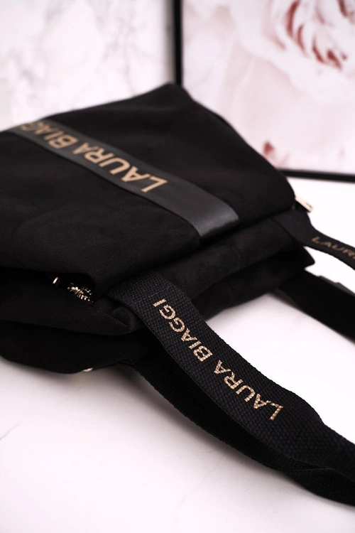 Torba Shopper Na Ramię LAURA BIAGGI Zamszowa Czarna