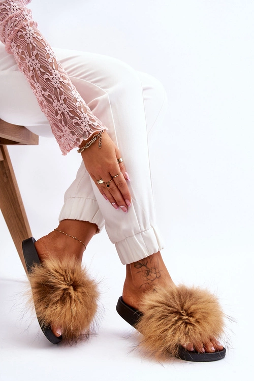 Damskie Gumowe Klapki Z Futerkiem Brązowe Lucrece